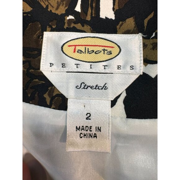 Talbots Petites Stretch Floral Print Dress Size 2 Black & Brown Belted - Picture 2 of 8